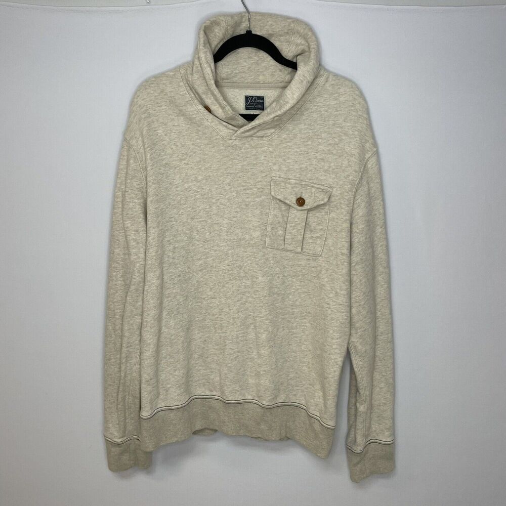 J‎ Crew Sweater Men Large Beige Long Sleeve Pullover Vintage Fleece Cowl Neck